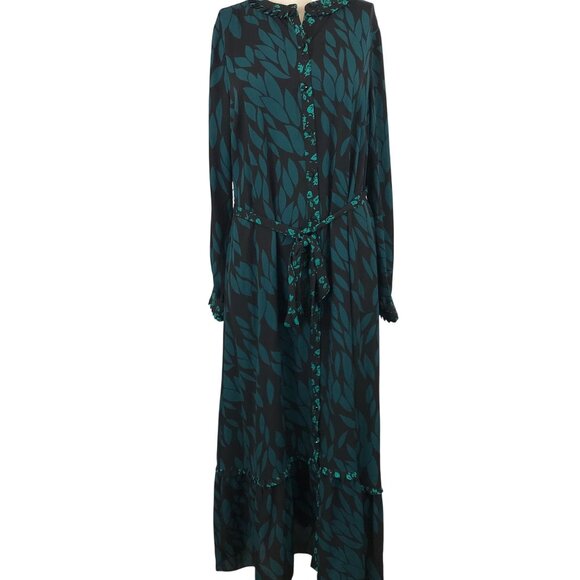 CABI -WOMEN'S MEDIUM - GREEN/BLACK LONG SLEEVE BUTTON BELTED AUTUMN DRESS - Picture 1 of 8